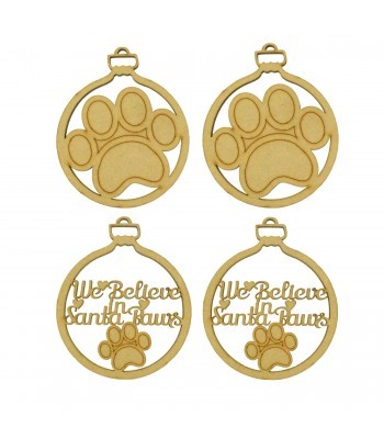 Laser Cut Pack of 4 Themed Baubles - Paw